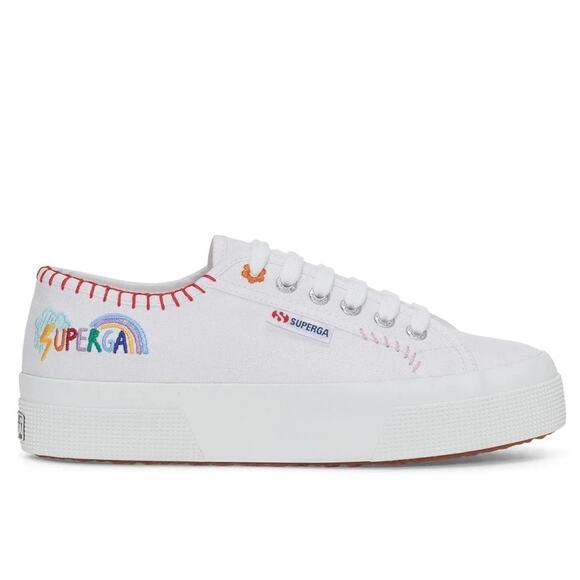 NEW Superga Happy Logo Womens White Sneakers. Colorful Embroidery Canvas Size 8 - Picture 3 of 11